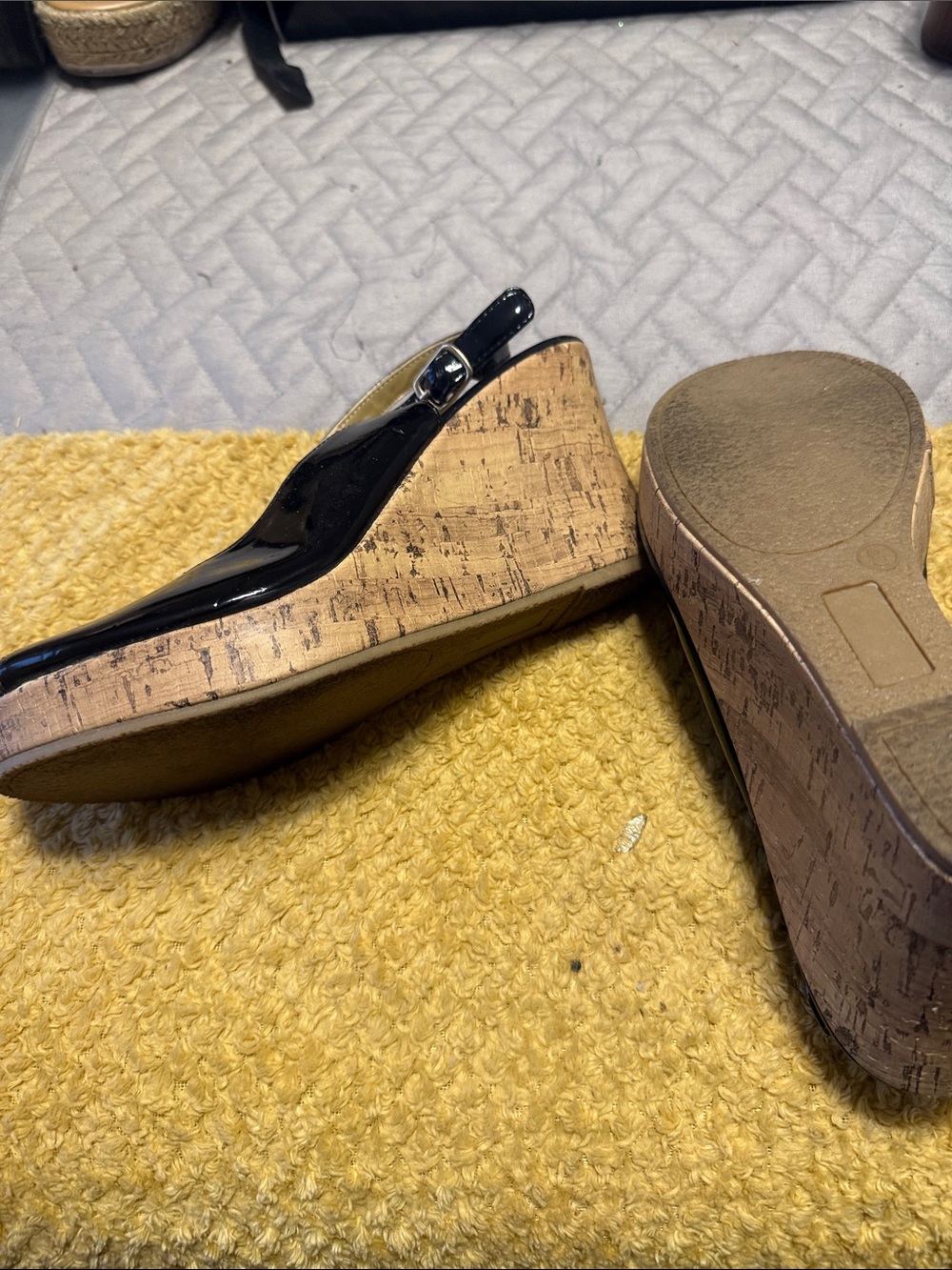 dressbarn Black Patent Slingback Heels with Cork Platform - Picture 3 of 3